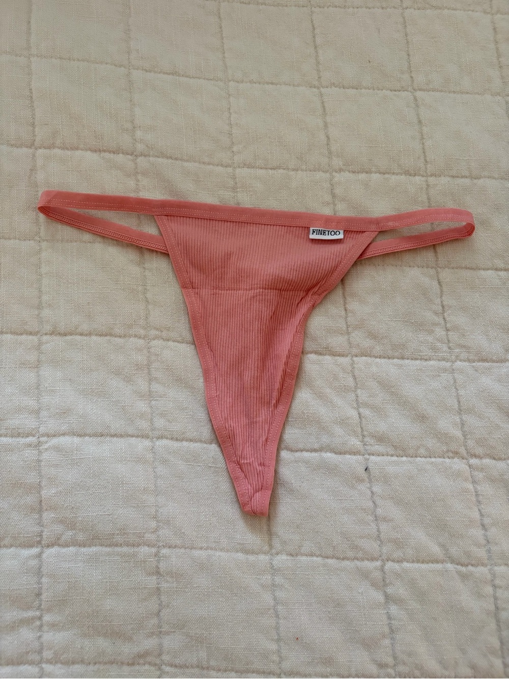 Women's Ribbed Thong Panty in Coral Pink